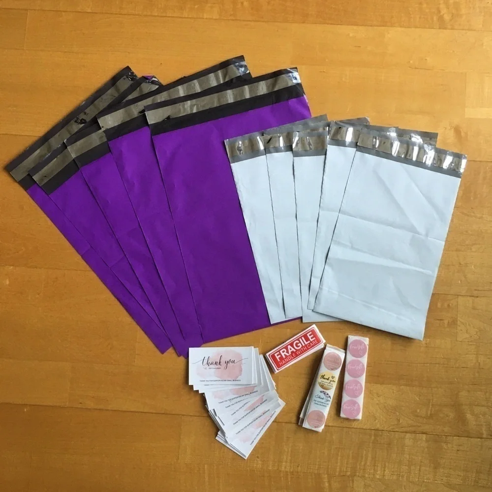 Seller Shipping Bundle - 10 Count Polymailers, 20 Thank You Cards, 56 Stickers